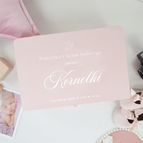 Pudełko Wspomnień „Pudrowy Dotyk” – pamiątka Chrztu Świętego z personalizacją